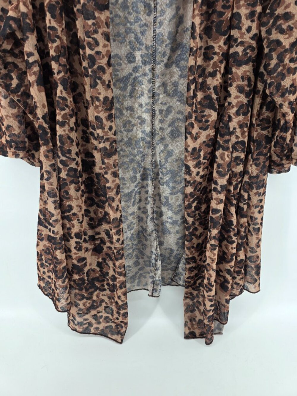 Brown Leopard Print Sheer Mesh Open Cardigan – Size 1X – Long Sleeve - Picture 4 of 6